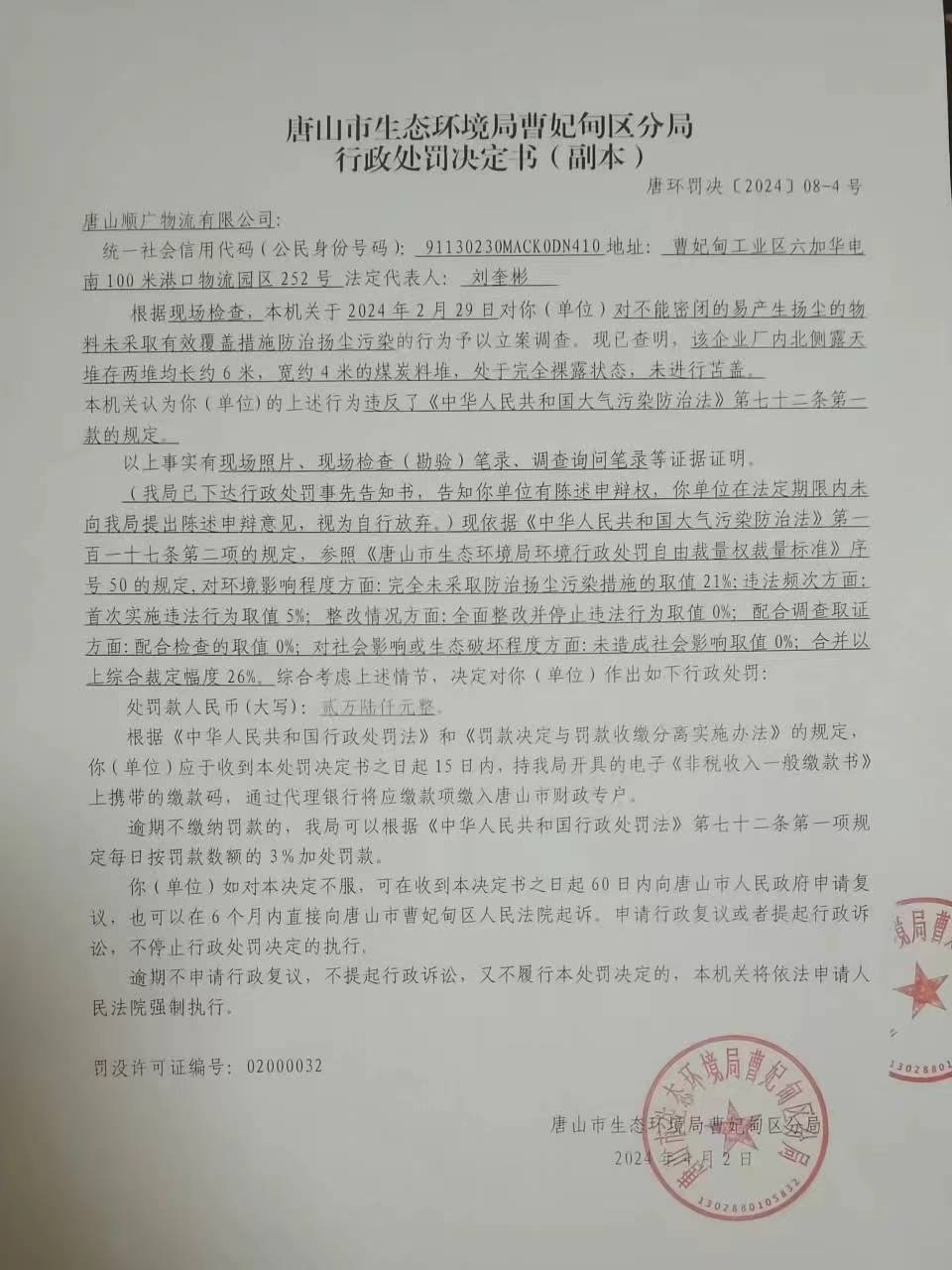 唐山顺广物流有限公司唐环罚决【2024】08-4号行政处罚决定书公示.jpg